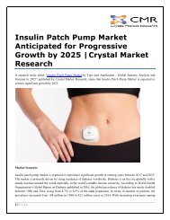 Insulin Patch Pump Market Anticipated for Progressive Growth by 2025