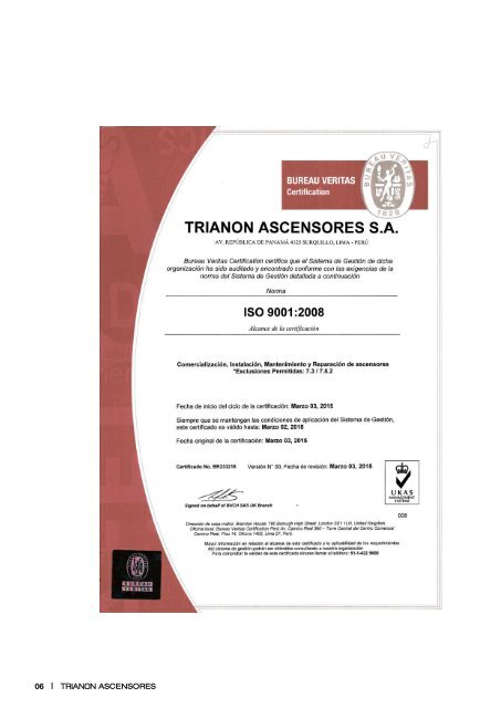 Catalogo Trianon Ascensores - Cuadro de Medidas