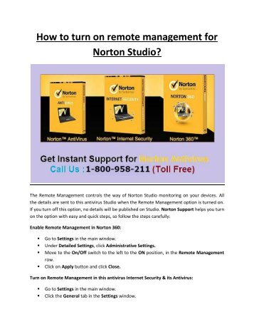 How to turn on remote management for Norton Studio