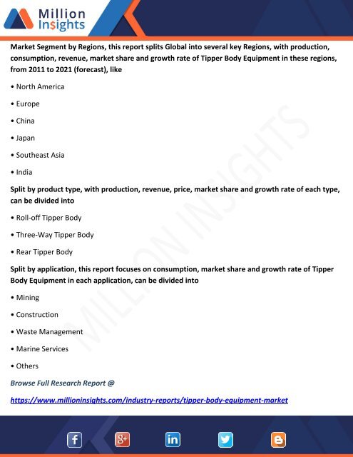 Tipper Body Equipment Market Share, Market Size, Demand & Growth Analysis Forecast to 2022