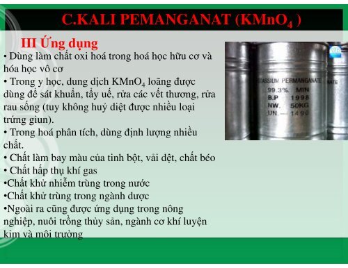 SẢN XUẤT CANXI OXIT CANXI HYDROXIT KALI CLORAT KALI PECLORAT KALI PEMANGANAT