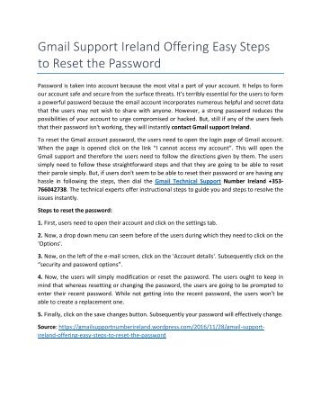 Gmail Support Ireland Offering Easy Steps to Reset the Password