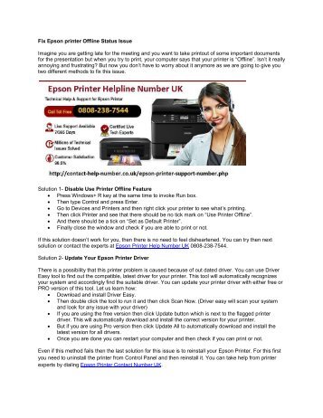 Fix Epson printer Offline Status Issue