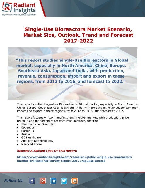 Single-Use Bioreactors Market Growth Analysis, Opportunities Forecasts till 2022