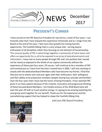 December 2017 FRC Member Newsletter