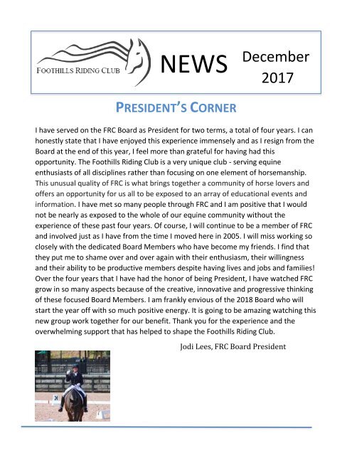 December 2017 FRC Member Newsletter