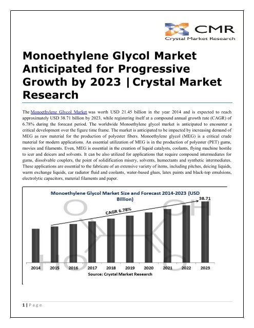 Monoethylene Glycol Market Anticipated for Progressive Growth by 2023