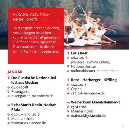 Veranstaltungshighlights 2018, 1. Halbjahr