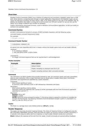 COGNEX DM100_200 ControlCommands - Bci GmbH