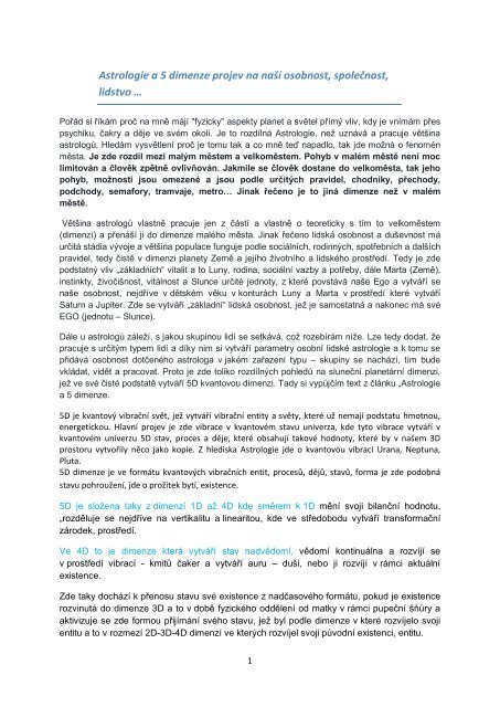 Astrologie a 5 dimenze projev na naší osobnost, společnost, lidstvo … 10.12.2017