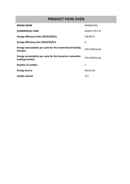 KitchenAid OAKZ9 379 P IX - OAKZ9 379 P IX EN (859991541810) Fiche produit