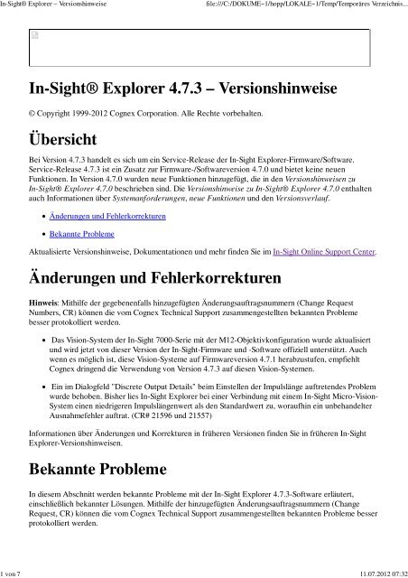 In-Sight® Explorer 4.7.3 - Bci GmbH