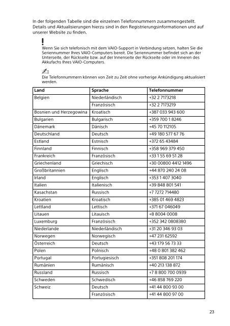 Sony SVT1112S1E - SVT1112S1E Documents de garantie Allemand