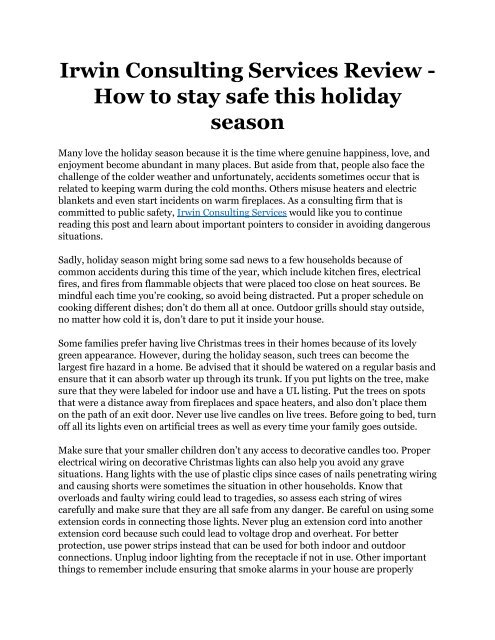 Irwin Consulting Services Review - How to stay safe this holiday season