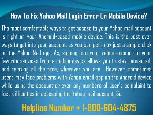 How to Fix Yahoo Mail Login Error on Mobile Device? 18006044875