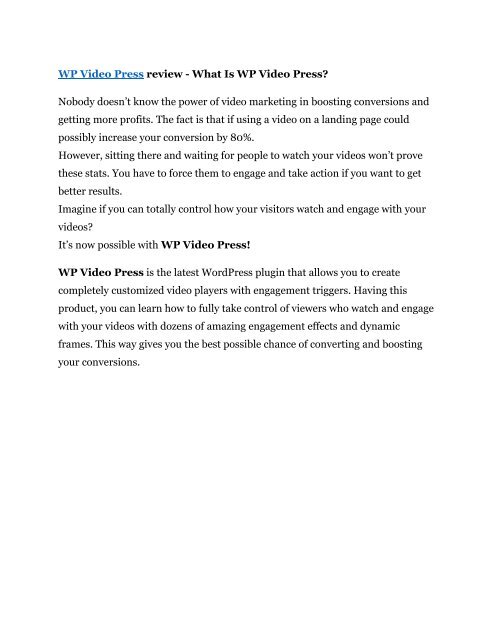 WP Video Press review demo - WP Video Press FREE bonus