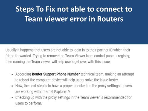 18002046959 Fix Not Able To Connect To Team viewer Error In Routers