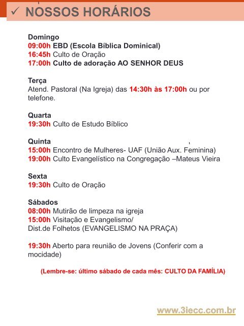 Programação do mês de Dezembro - 3ª IECC