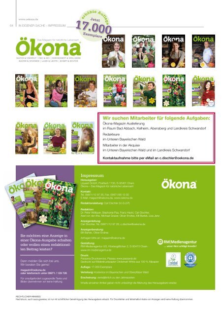 Ökona - das Magazin für natürliche Lebensart: Ausgabe Winter 2017/18