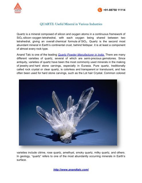 Quartz Useful Mineral In Various Industries