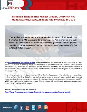 Insomnia Therapeutics Market Growth, Overview, Key Manufacturers, Scope, Analysis And Forecasts To 2025