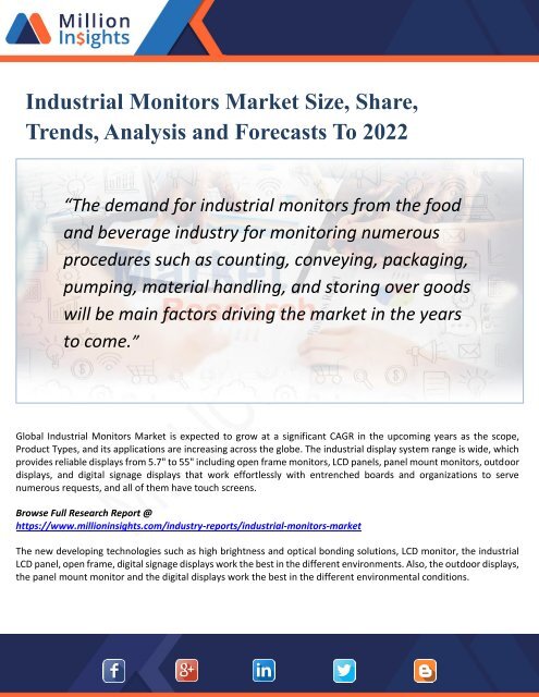 Industrial Monitors Market : Industry Capacity, Production, Revenue, Price and Gross Margin 2017-2022