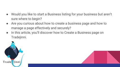 How to Create a Business page on Tradejinni