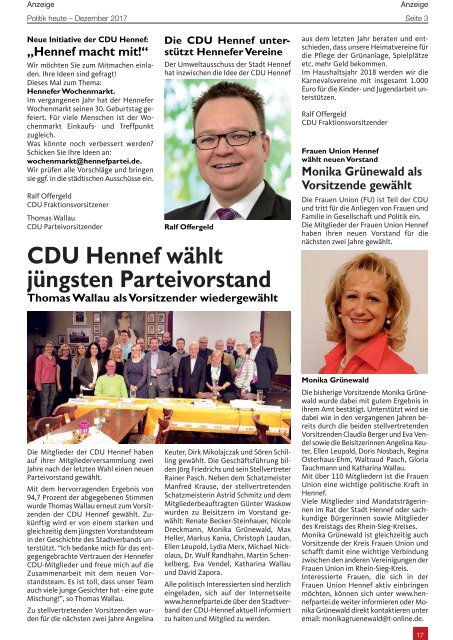 Hennefer Stadtmagazin, Ausgabe 12 / Dez. 2017 - Januar 2018