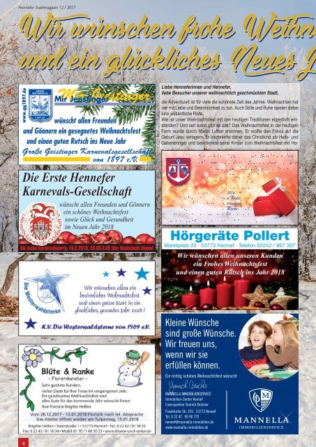 Hennefer Stadtmagazin, Ausgabe 12 / Dez. 2017 - Januar 2018