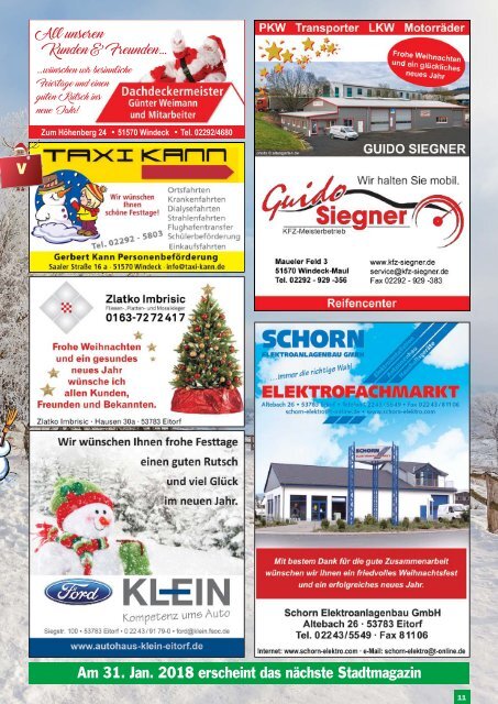 Stadtmagazin Eitorf, Windeck, Ruppichteroth, Ausgabe 12 / Dez. 2017 - Jan. 2018