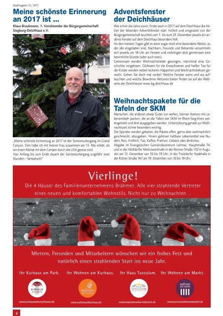 Stadtmagazin für Siegburg, Lohmar und Neunkirchen-Seelscheid, Ausgabe 12 / Dez. 2017 - Jan.  2018