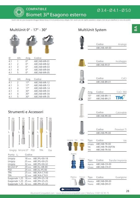 Catalogo monconi abutment protesica compatibile