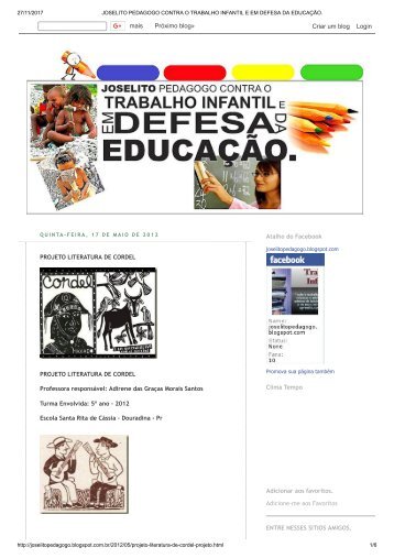 JOSELITO PEDAGOGO CONTRA O TRABALHO INFANTIL E EM DEFESA DA EDUCAÇÃO_