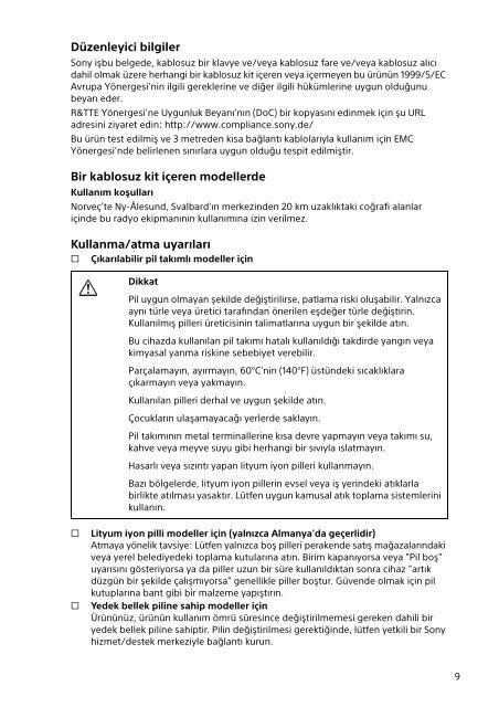 Sony SVT1112S1E - SVT1112S1E Documents de garantie Turc