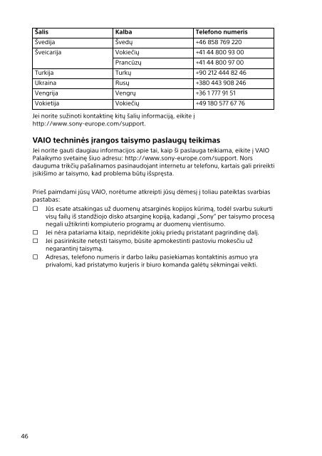 Sony SVT1112S1E - SVT1112S1E Documents de garantie Letton