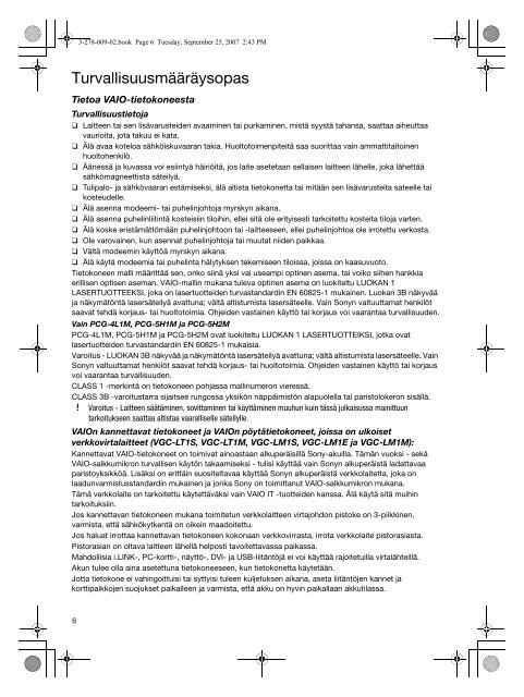 Sony VGN-NR11Z - VGN-NR11Z Documents de garantie Finlandais