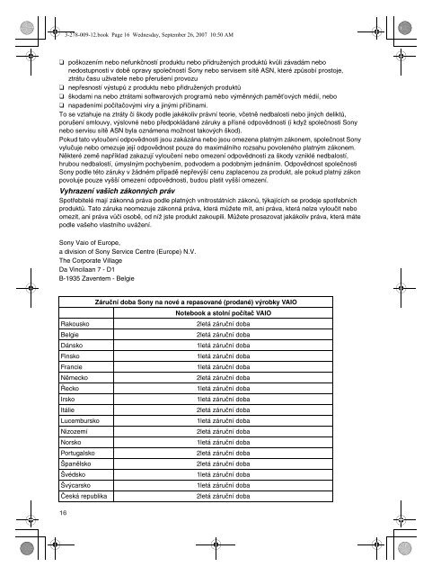 Sony VGN-NR11Z - VGN-NR11Z Documents de garantie Polonais