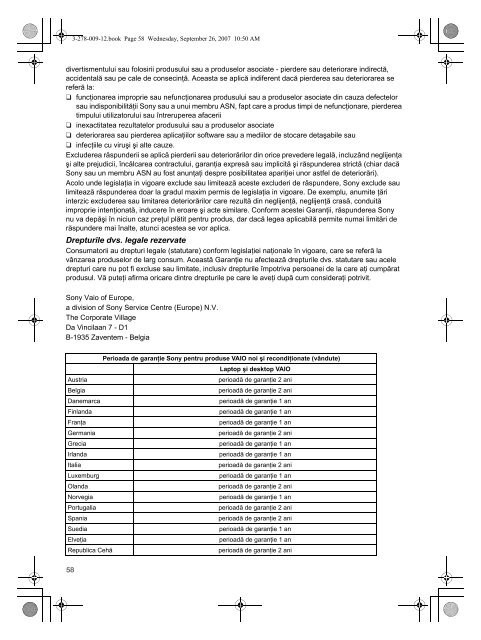 Sony VGN-NR11Z - VGN-NR11Z Documents de garantie Polonais