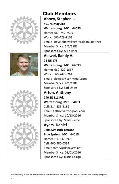 Rotary Club of Warrensburg - DIRECTORY 2016-2017