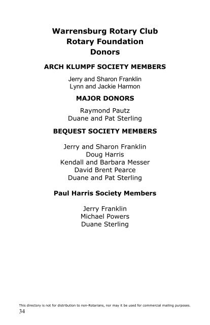 Rotary Club of Warrensburg - DIRECTORY 2016-2017