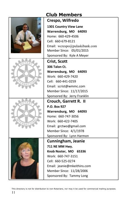 Rotary Club of Warrensburg - DIRECTORY 2016-2017