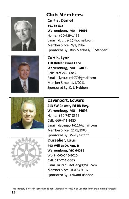 Rotary Club of Warrensburg - DIRECTORY 2016-2017