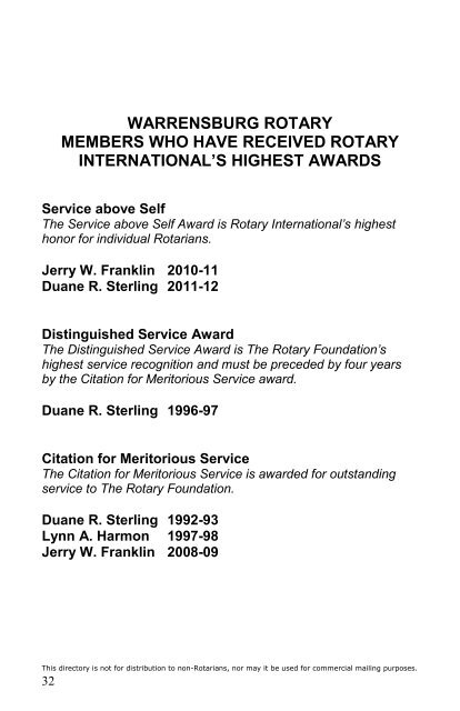 Rotary Club of Warrensburg - DIRECTORY 2016-2017
