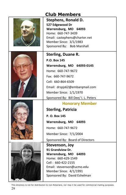 Rotary Club of Warrensburg - DIRECTORY 2016-2017