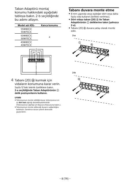 Sony KDL-55W807C - KDL-55W807C Informations d'installation du support de fixation murale Estonien