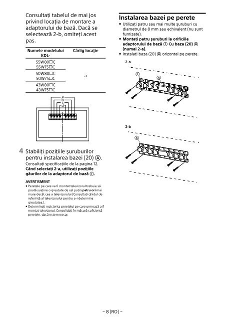 Sony KDL-55W807C - KDL-55W807C Informations d'installation du support de fixation murale Estonien