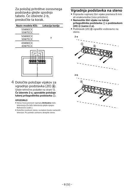 Sony KDL-55W807C - KDL-55W807C Informations d'installation du support de fixation murale Estonien