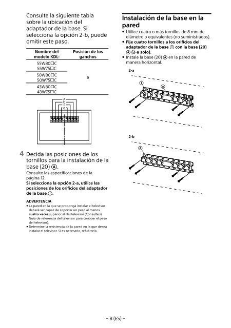 Sony KDL-55W807C - KDL-55W807C Informations d'installation du support de fixation murale Estonien