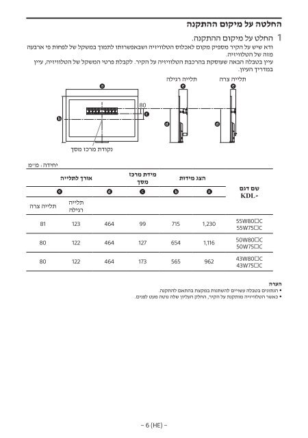 Sony KDL-55W807C - KDL-55W807C Informations d'installation du support de fixation murale Estonien