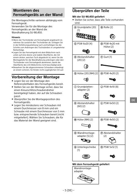 Sony KDL-55W807C - KDL-55W807C Informations d'installation du support de fixation murale Estonien